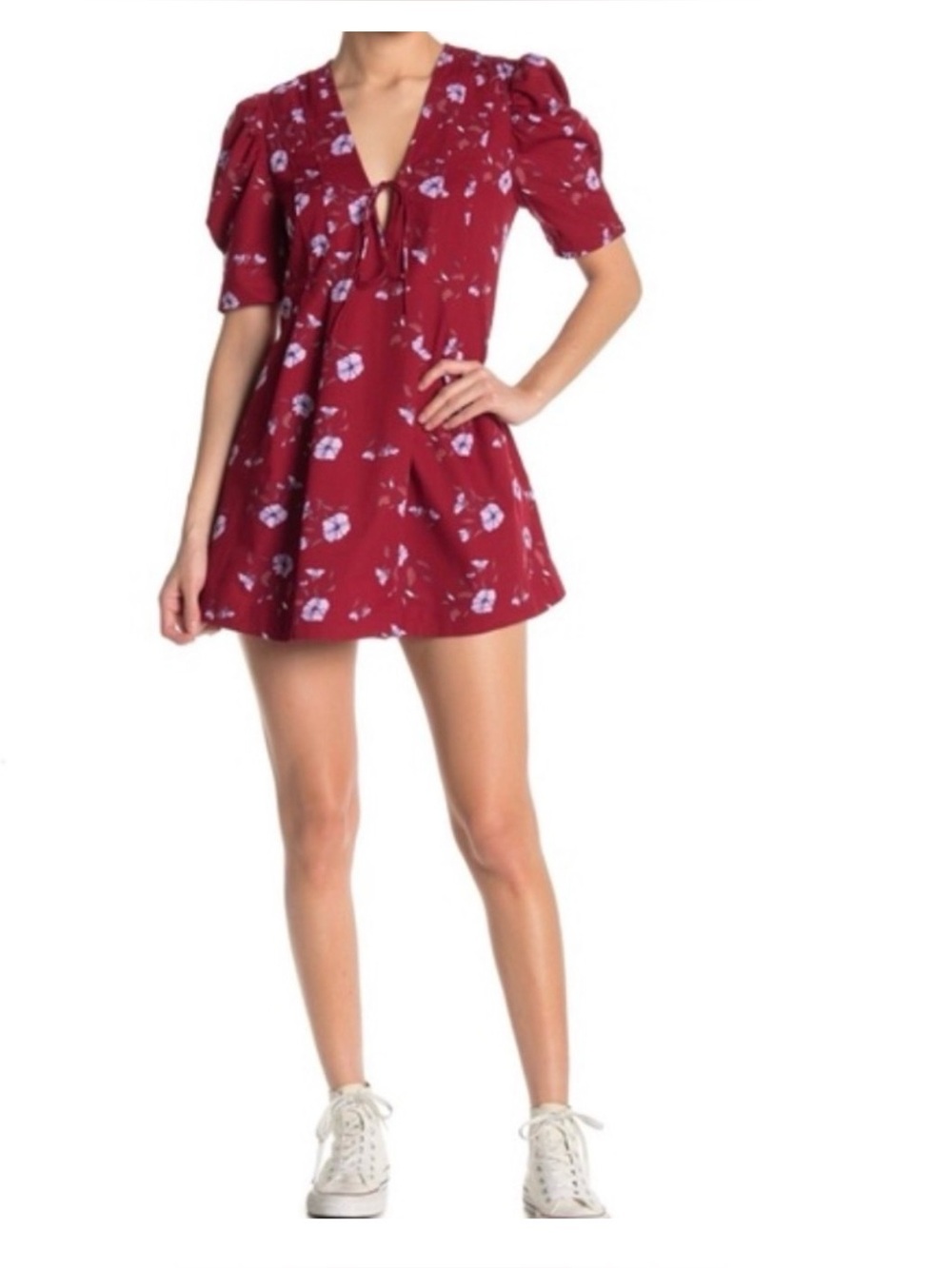 NWT Free People Adelle Floral Printed Mini Dress In Red